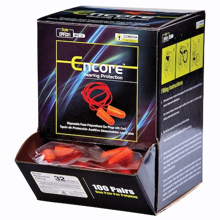 Cordova Ear Plugs, Encore, PU, Corded, 12PK EPFC01
